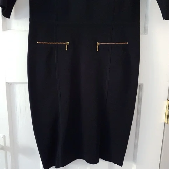 REISS Bodycon Boat Neck Knee Length Gold Detail Dress Dark Blue Sz M - Picture 5 of 15